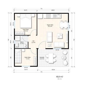60 m2 prefabrik ev Planı ve Modelleri
