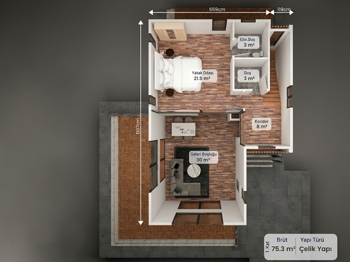 143 m2 Çelik Ev Modelleri ve Özellikleri | Sekiz Prefabrik