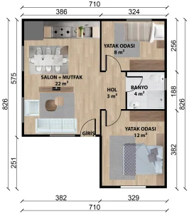 49-metrekare-prefabrik-kat planı