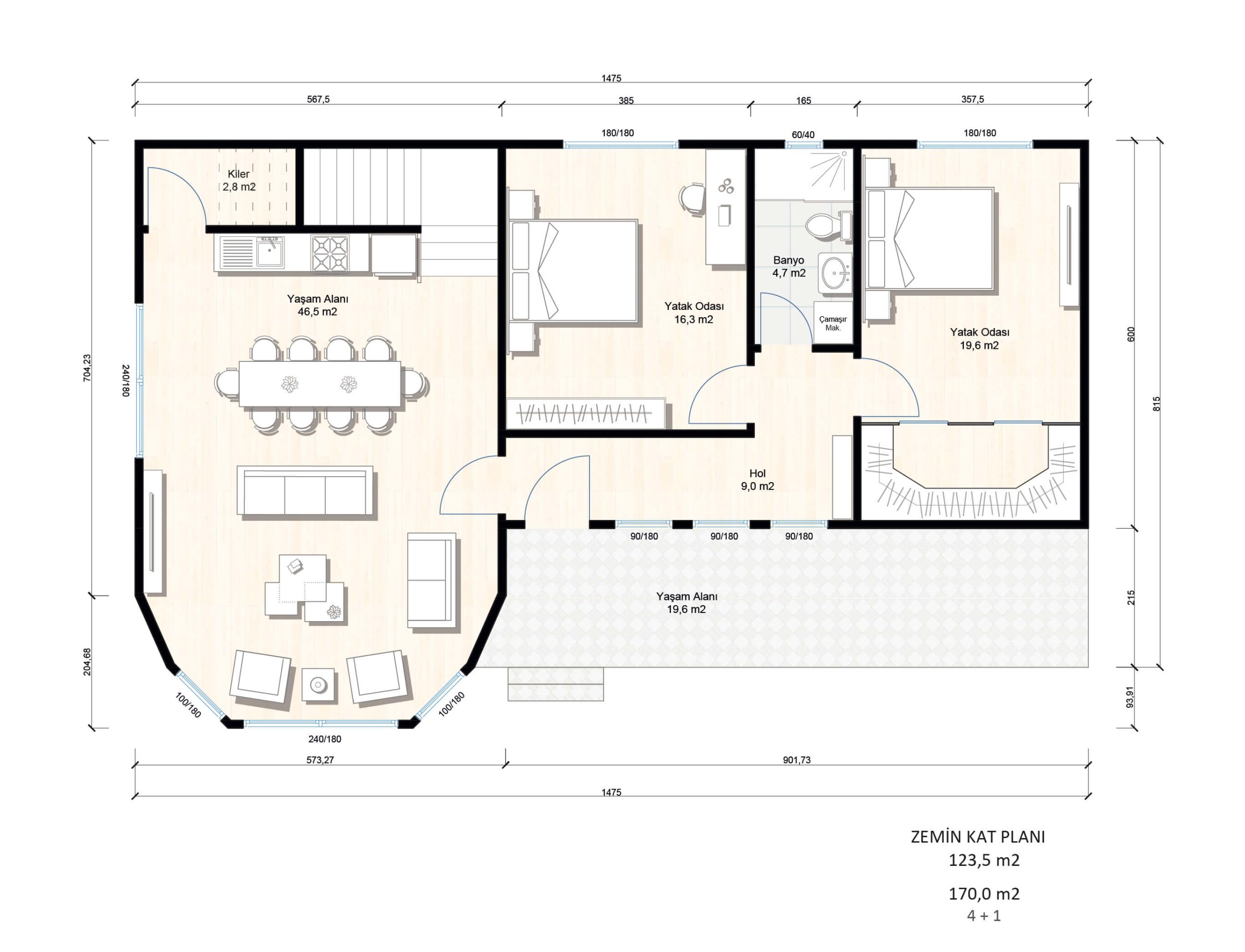 170 m² Çift Katlı Çelik Ev (SD-2170) | Sekiz Prefabrik İzmir & Manisa