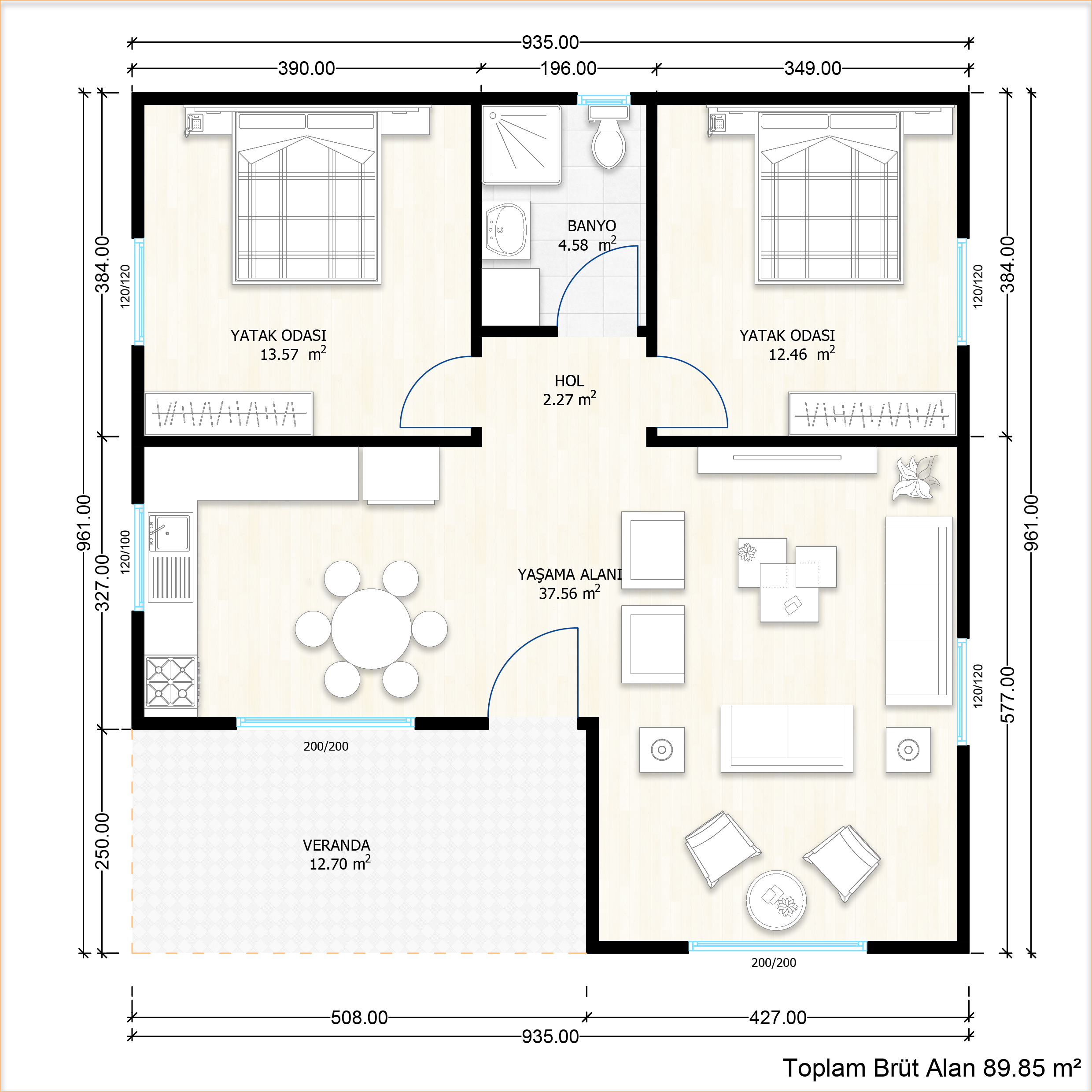 90 m² Tek Kat Çelik Ev (SS-1090) | Sekiz Prefabrik İzmir & Manisa