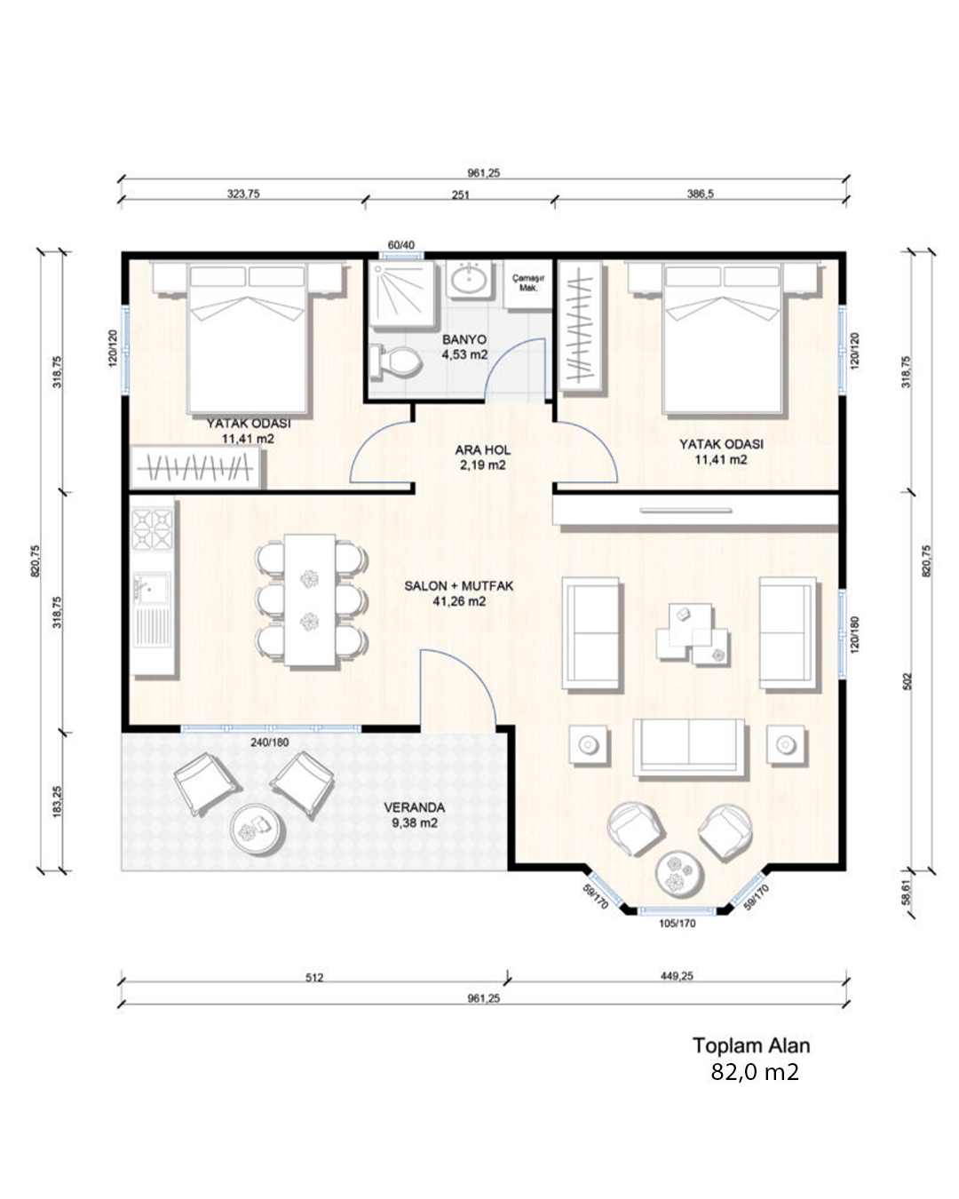 82 m² Tek Kat Prefabrik (PS-1082) | Sekiz Prefabrik İzmir & Manisa
