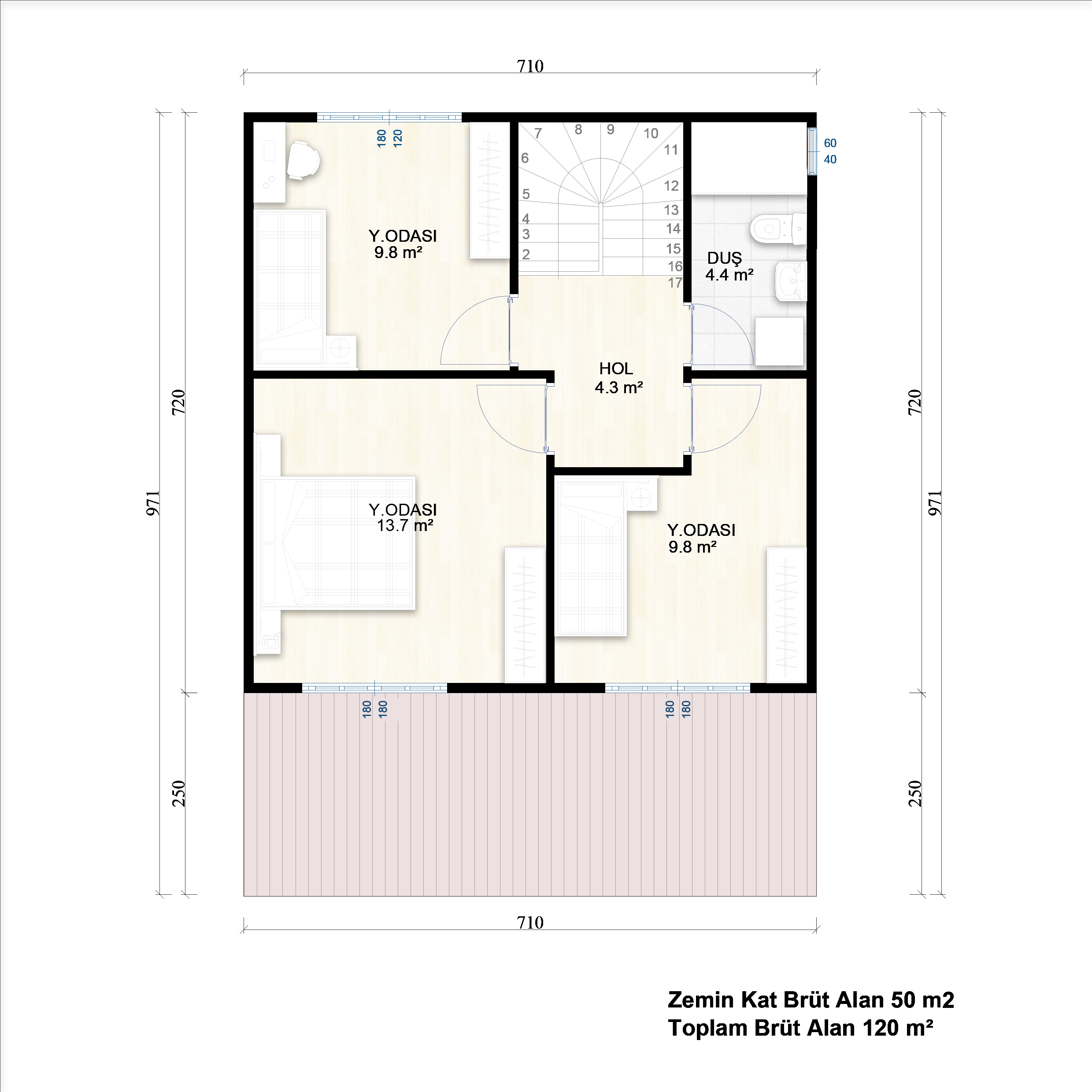 120 m² Çift Katlı Çelik Ev (SD-2120) | Sekiz Prefabrik İzmir & Manisa