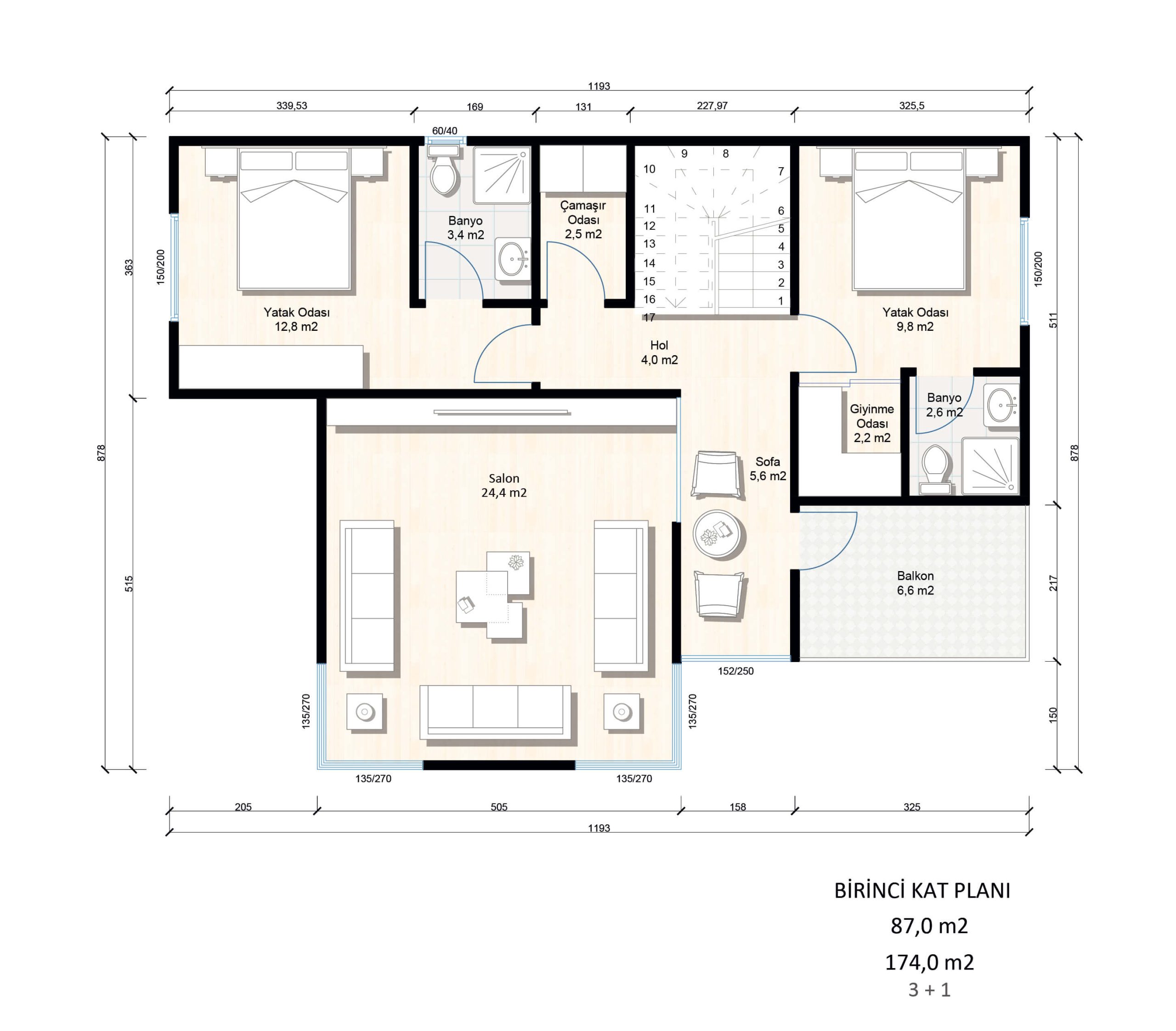 174 m² Çift Katlı Çelik Ev (SD-2174) | Sekiz Prefabrik İzmir & Manisa